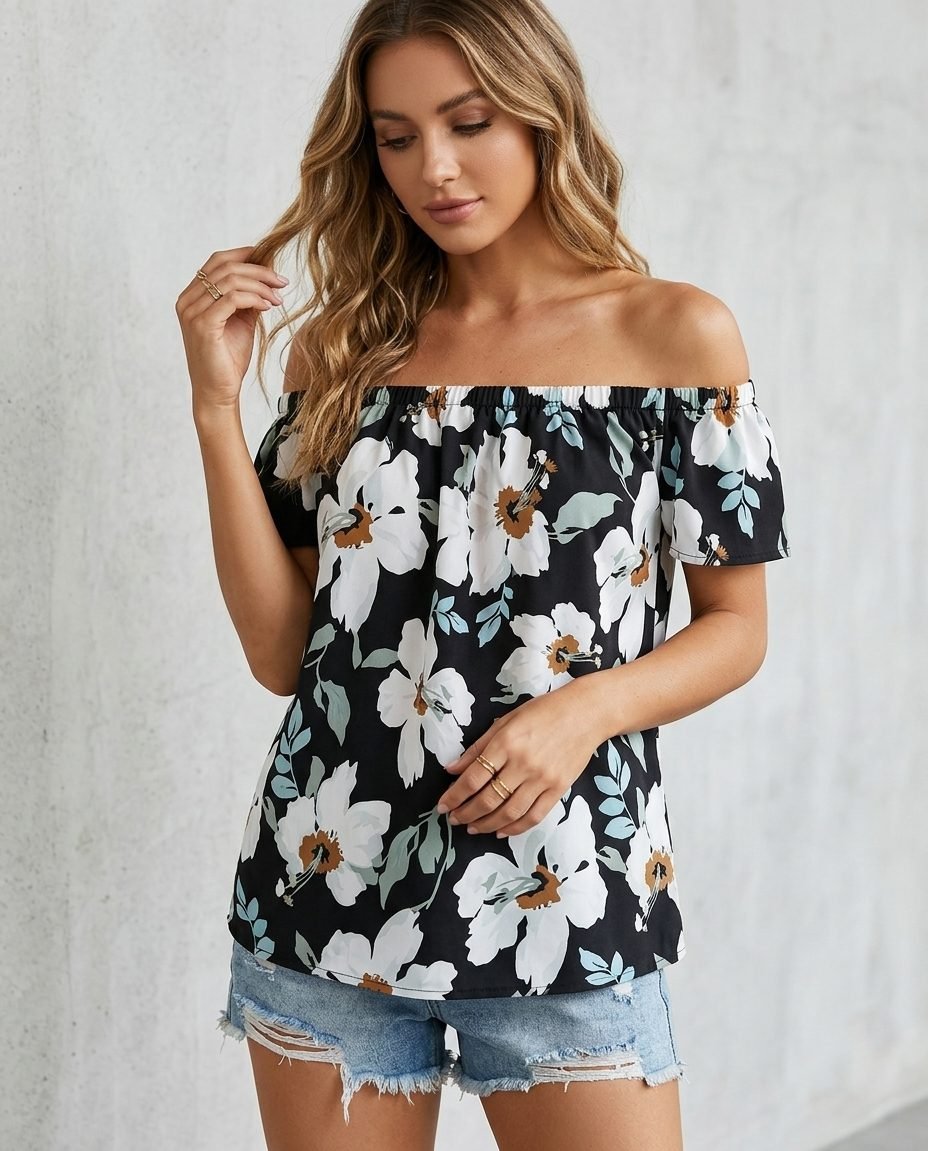 Blusa estampada con hombros descubiertos